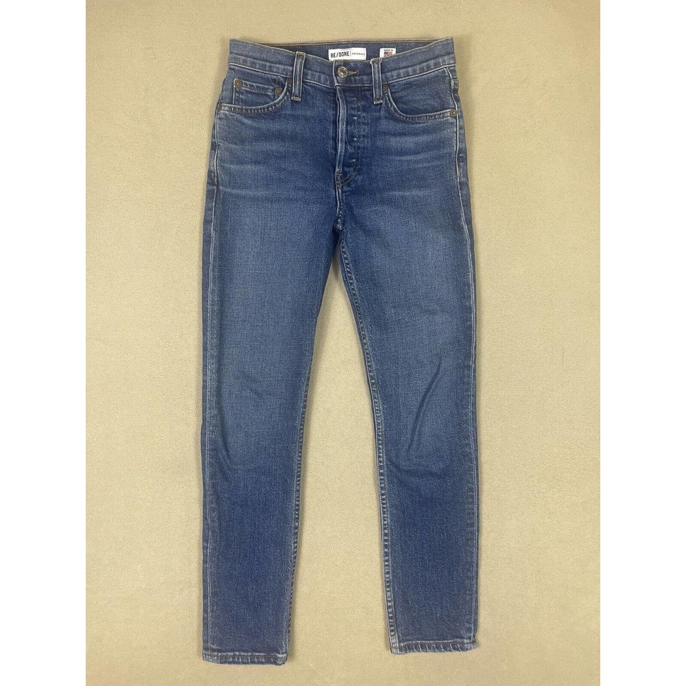 RE/DONE 'Mid 70s'‎ Blue Denim 90s High Rise Ankle Crop Jeans Womens 25